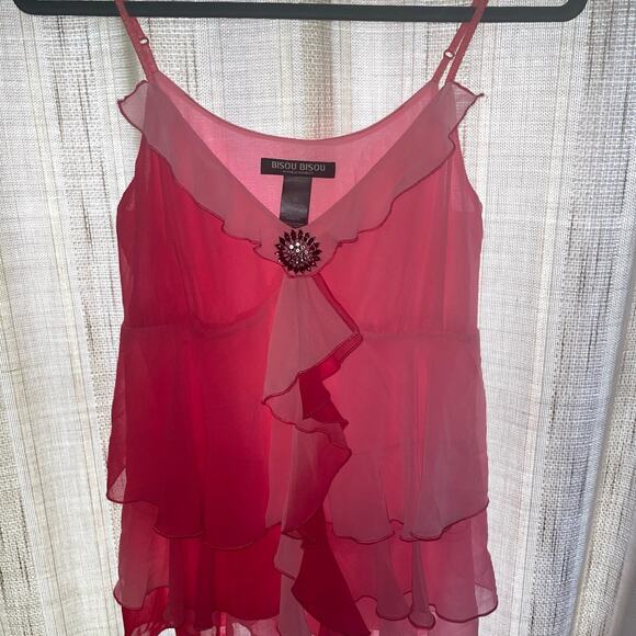BISOU BISOU Y2k Pink Flowy Tank Top Blouse Size 10 - Picture 1 of 3